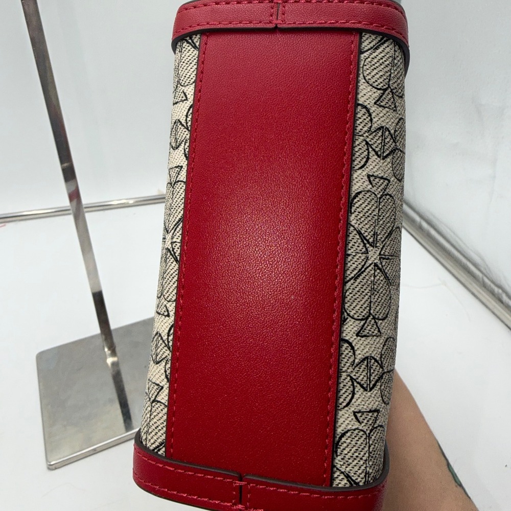 kate spade Red and Beige Printed Crossbody Tote with Heart Charm - Picture 11 of 11
